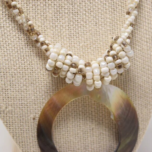 Handmade Shell Pendant Necklace Multi Strand Seed Beads Statement Beachy Mermaid - Picture 10 of 15